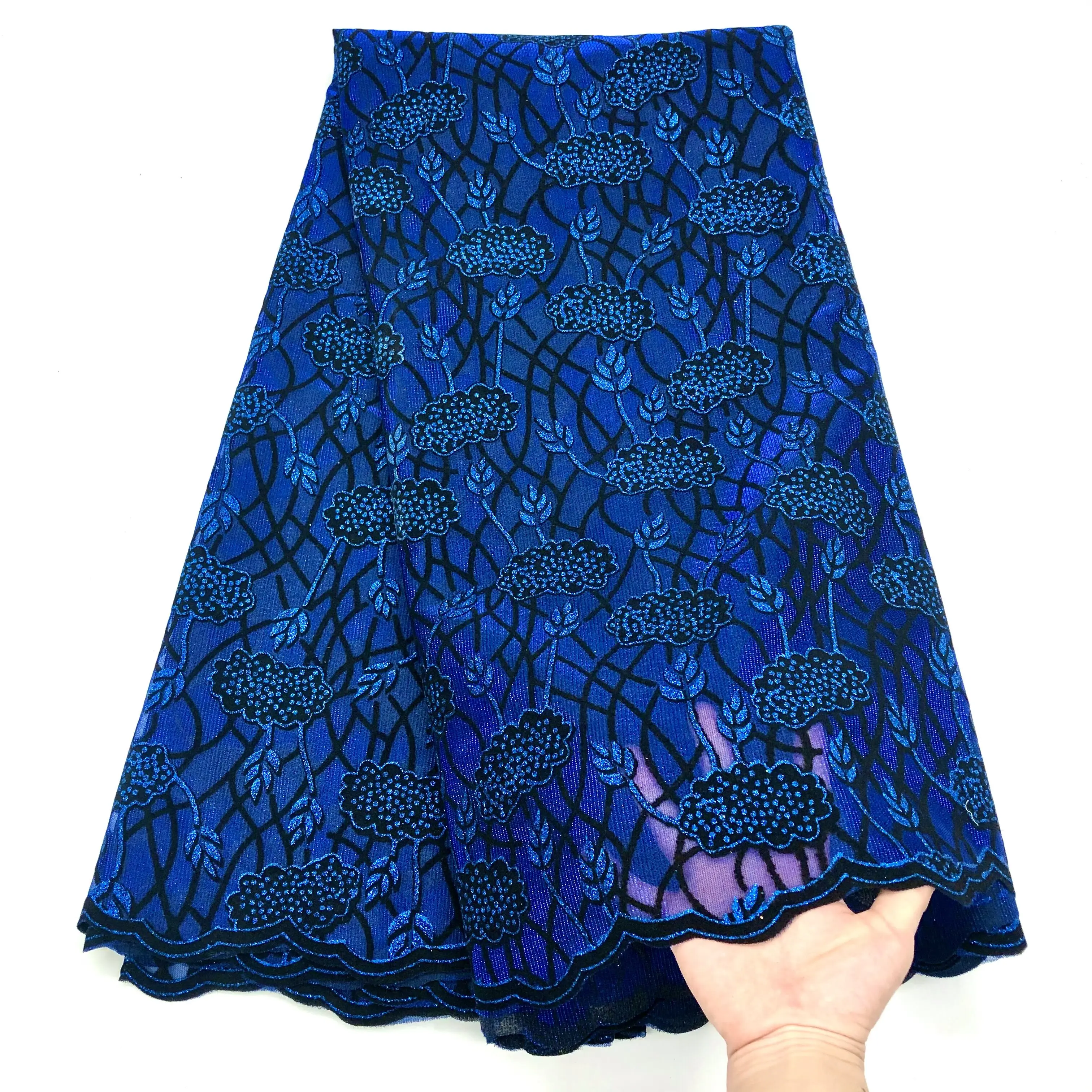 Green African Velvet Lace Fabric 2022 High Quality Flocking Velvet Lace Material French Lace Fabric For Wedding Sewing