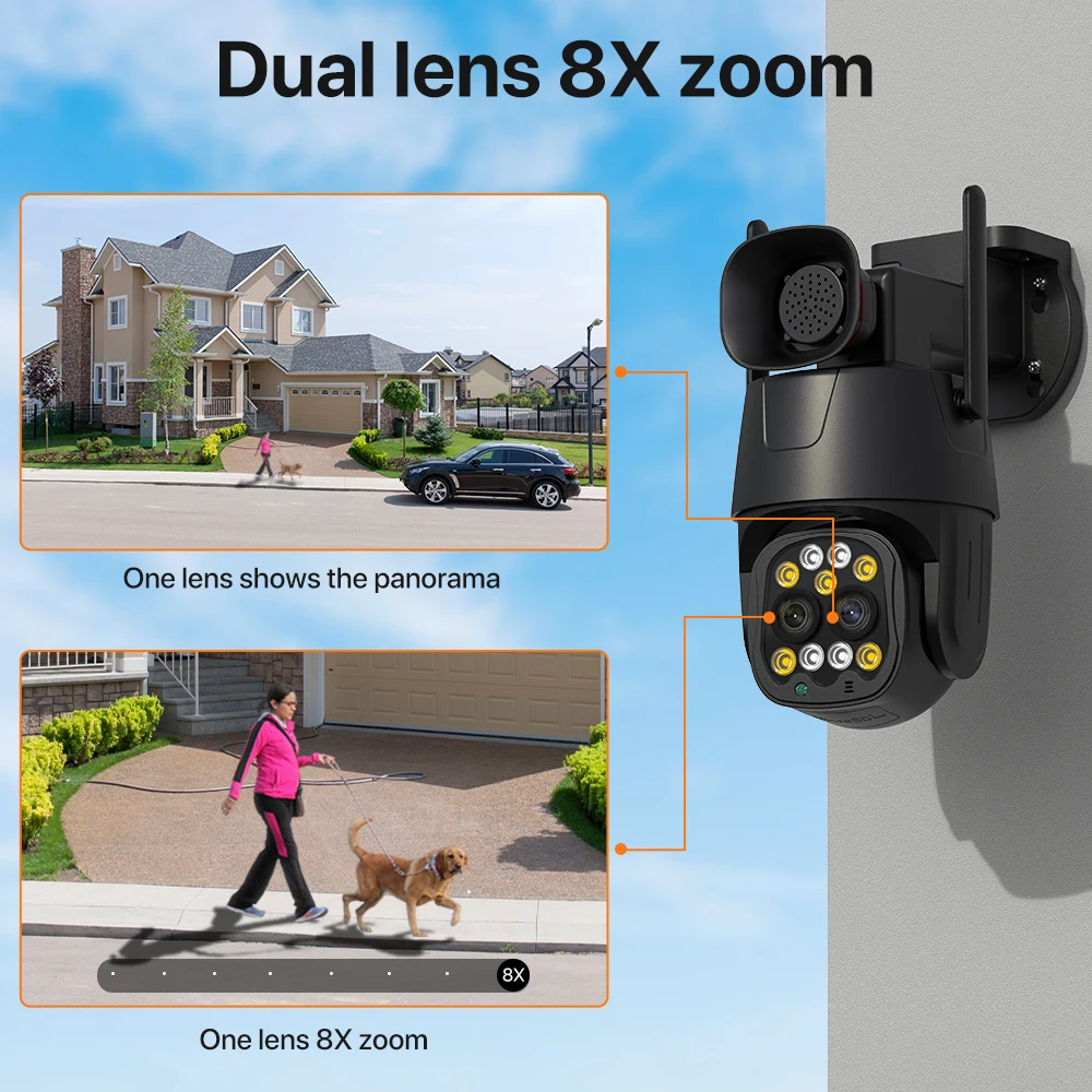 4G SIM Card IP Camera 4K 8MP Dual Lens 8X Zoom WIFI PTZ Camera Auto Tracking Security Camera 4MP Outdoor CCTV Surveillance