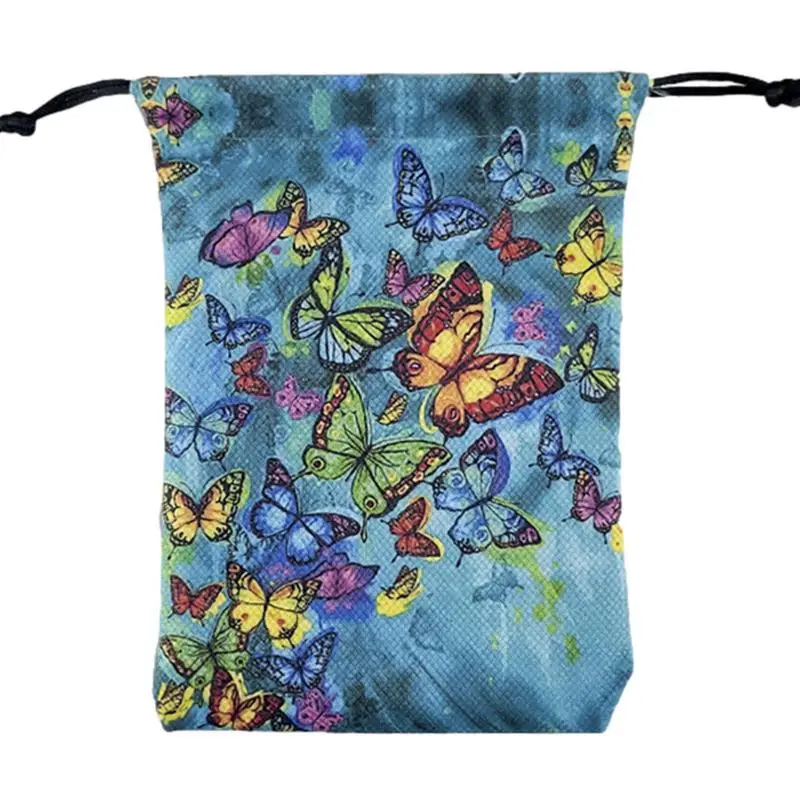 Butterfly Printed Tarot Card Storage Bag Dices Bag Tarot Card Holder Jewelry Pouch Velvet Mini Drawstring Gift Bag Board Game