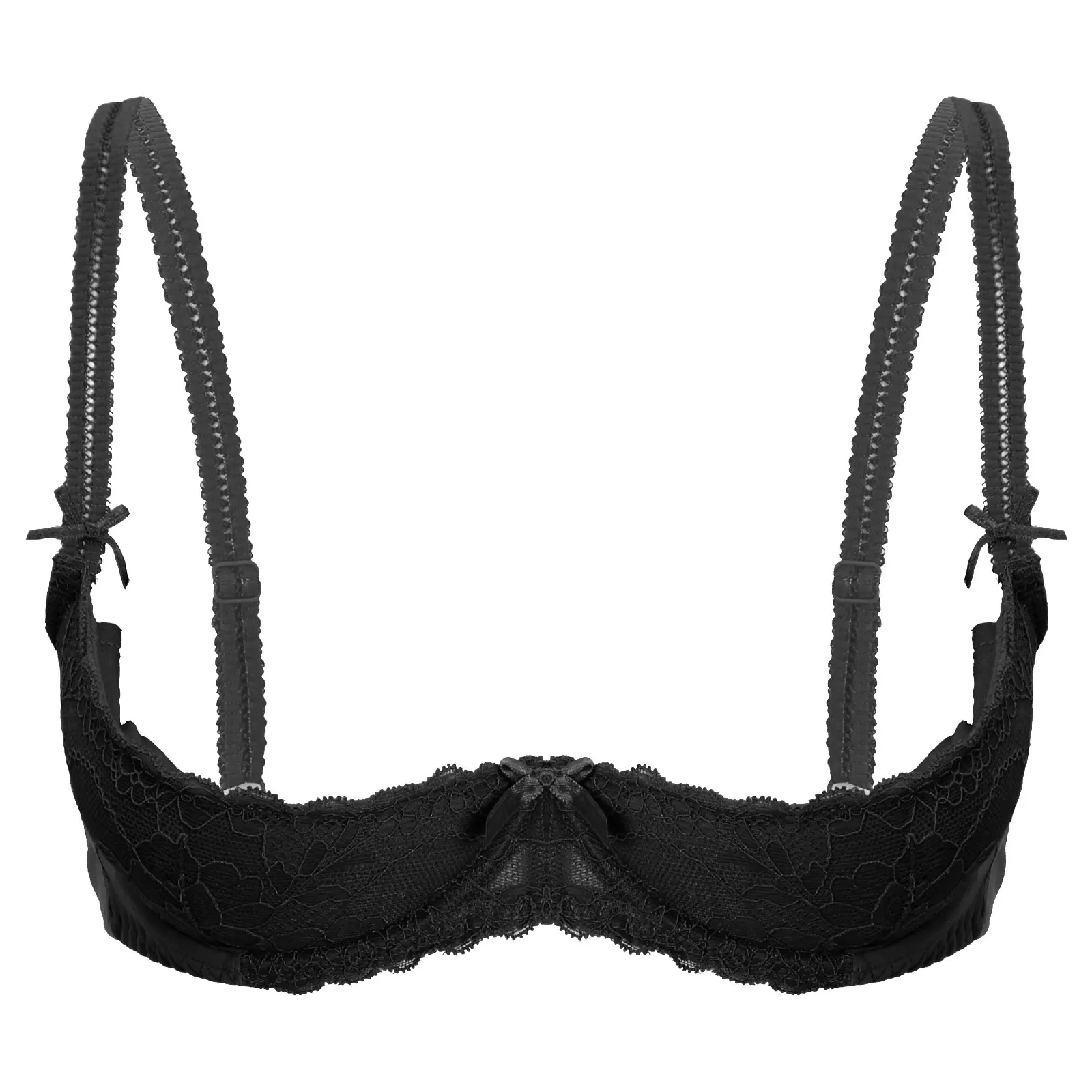 Womens 1/2 Cup Push Up Underwire Lace Bra Lingerie Open Chest Bra Tops Adjustable Strap Sponge Padded Brassiere Sexy Underwear