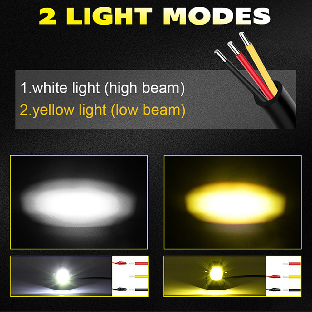 LED Motorcycle Headlamp Car Headlight Bulbs Auto Spotlights Lamp Projector Lens Dual Color Spot Fog Work Auxiliary Light 70W