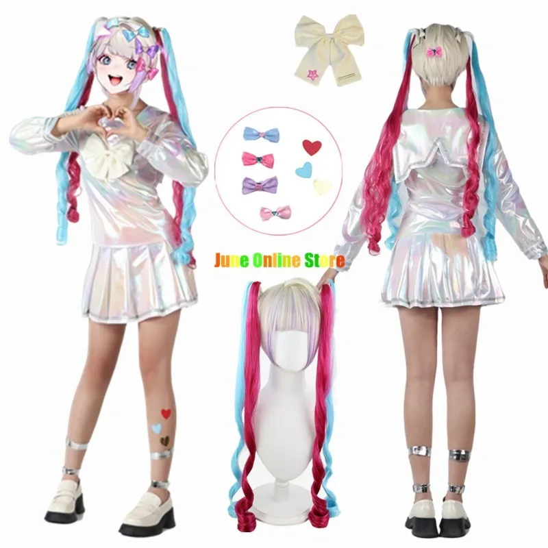 Needy Girl Overdose Abyss Cosplay Costume Shoe Wig Anime Game Ame Abyssoning Angle Dokuro Chan Cosplay Black Leather Skirt Set