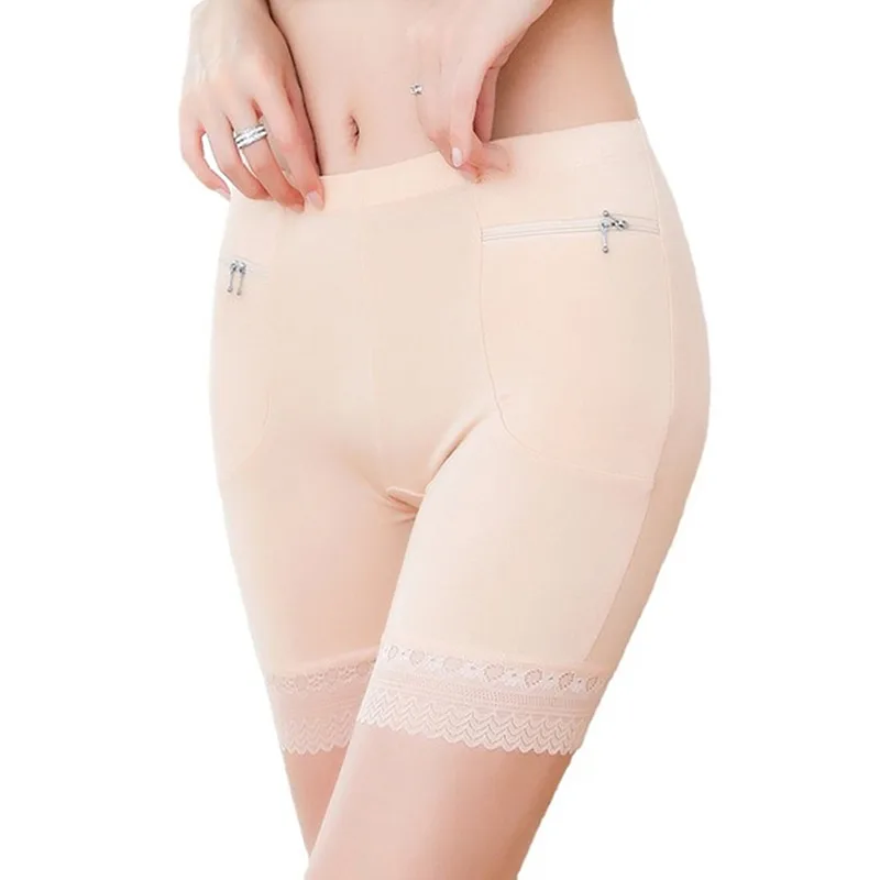 Plus Size Women Safety Short Pants Soft Boyshort Under Skirt Shorts 2025 With Zipper Pockets new Breathable Theft-proof Female Underwear