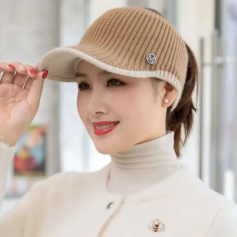 2023 Spring Women's Knitted Baseball Caps Outdoor Sunscreen Empty Tops new Caps Sun 2025 Hats Warm Casual Visor Cap Female Ponytail Hat