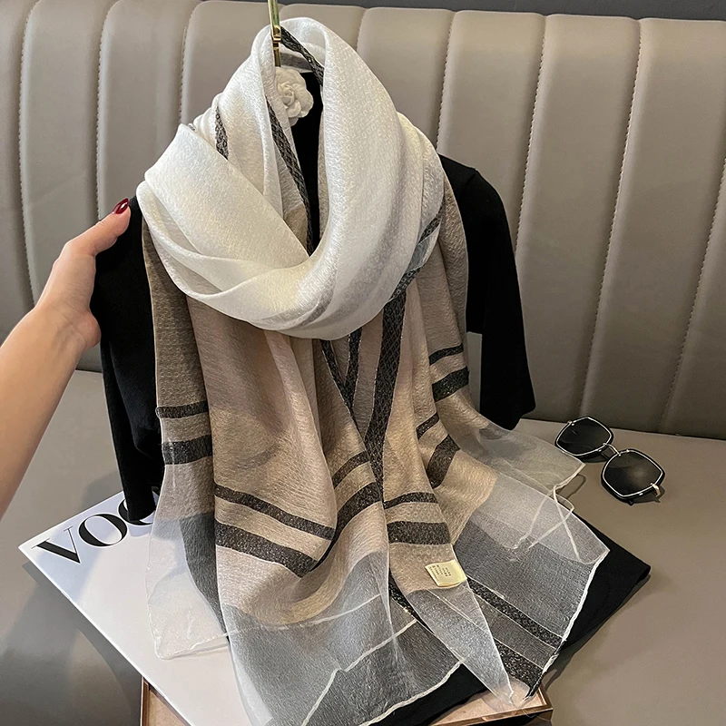 2023 New new Shawls and Wraps Plaid Silk Scarf Women Hijab Pashmina Beach Foulard Stoles Female 2025 Bufanda Headscarf