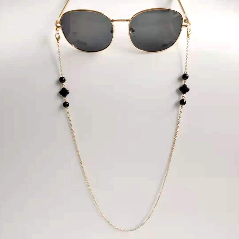 Eyeglasses Chain Bead Crystal Four Leaf Charm Eyewear Holder Strap Sunglasses Retainer Women Neck Mask Hanging Rope