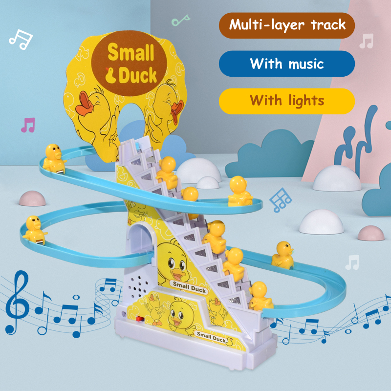 Kid Diy Small Duck 2025 Penguin new Electronic Climbing Stairs Track Toy Light Musical Slide Track Coaster Toy Educational Fun Toys Gifts