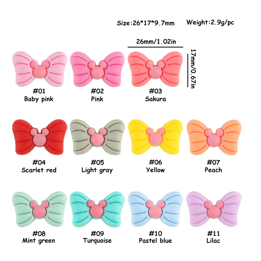 Kovict 10pc Bowknot Silicone new Beads For Jewelry Making Food Grade Mini Bow 2025 Tie Beads DIY Pacifier Chain Accessories