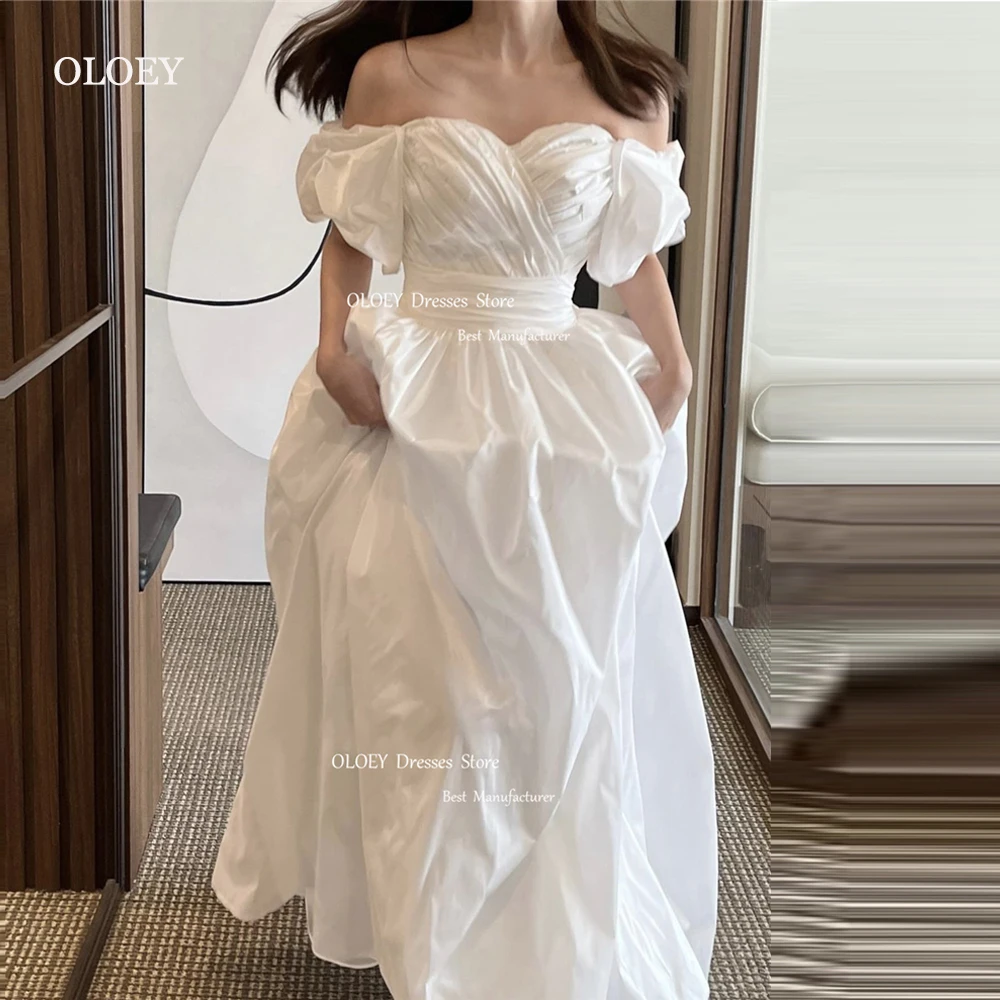 OLOEY Modest Simple Wedding Dresses Off Shoulder Sweetheart Belt Korean Bridal Gowns Robe de mariage Formal Party Dress