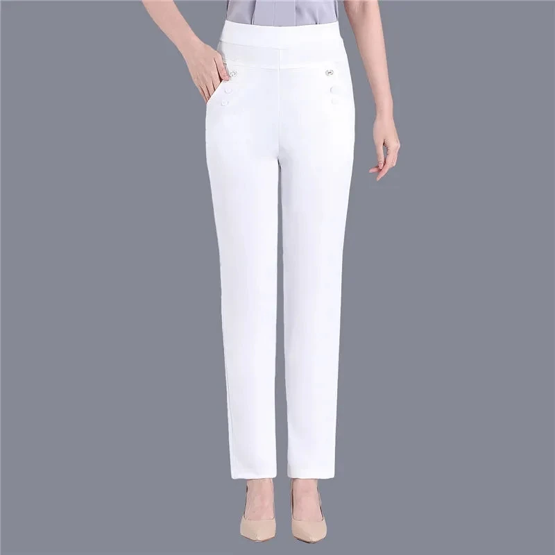 Candy Colors Stretch 2025 Classic Baggy Pants new Women New Summer Thin Straight Trousers Mother Casual High Waist Pantalones Slim Capris
