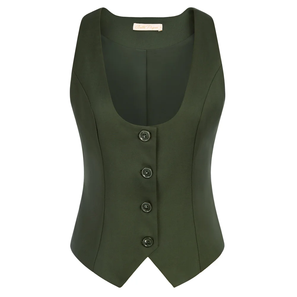 new Belle Poque Women Solid Color Single Breasted Waistcoat 2025 Vintage Handkerchief Hem Vest Coat Formal Dressy Suit Vest A30