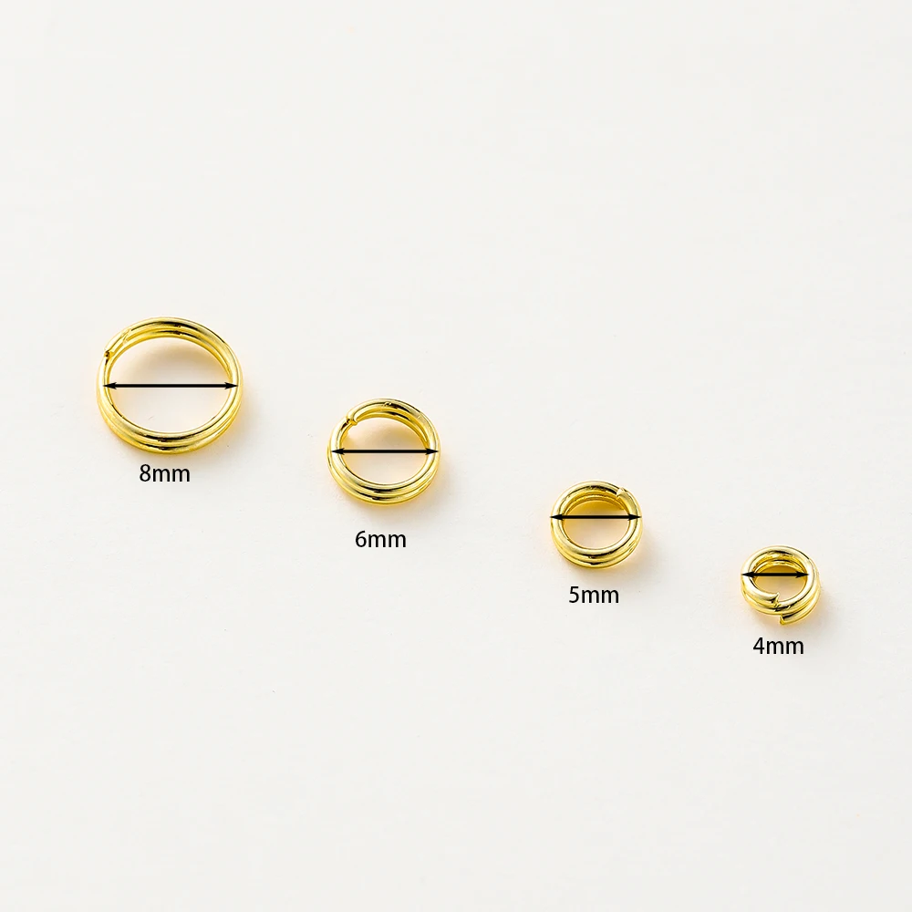 50pcs/lot 4-8mm 14K 18K Gold Plated Brass Double Loops Keyring Jump Rings Split Ring Connectors For DIY Jewelry Making Findings