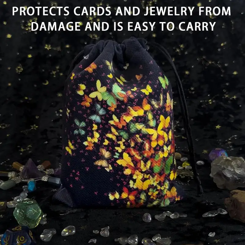 Butterfly Printed Tarot Card Storage Bag Dices Bag Tarot Card Holder Jewelry Pouch Velvet Mini Drawstring Gift Bag Board Game