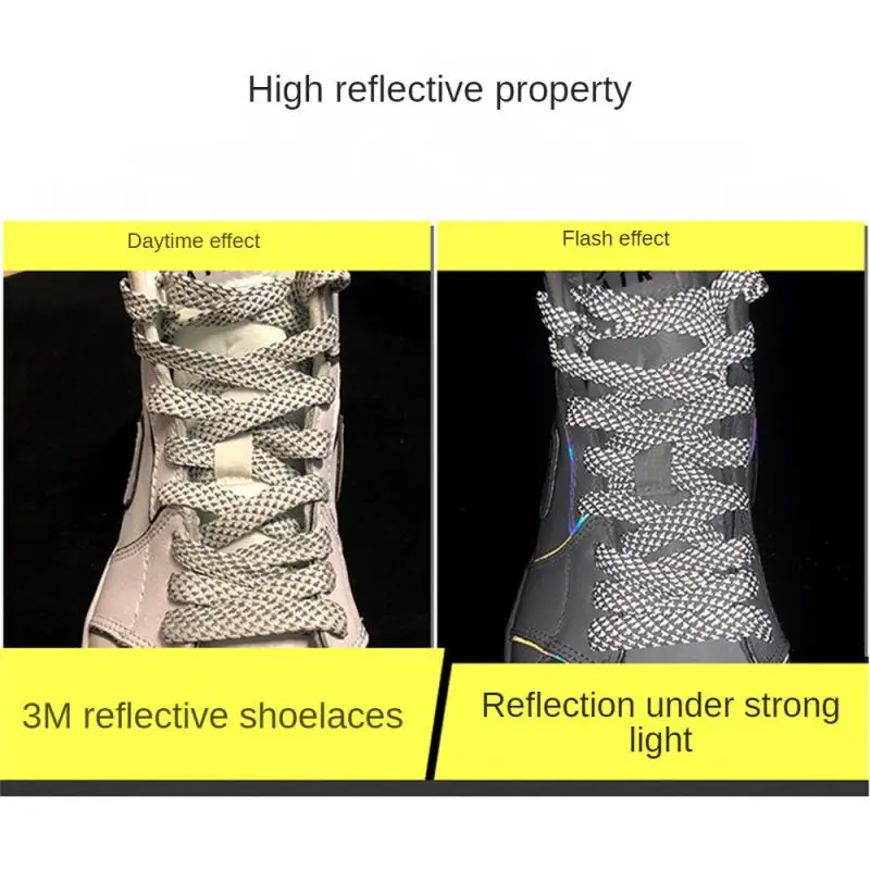 1Pair Flat Reflective Shoelaces For Sneakers Glow At Night Sport Running Luminous Shoe Laces Shoestrings 120/140/160cm