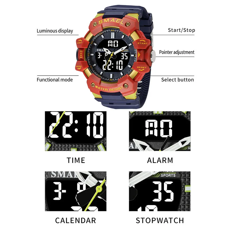 Quartz Watches 2025 Male Clock new SMAEL Brand Wristwatches 50M Waterproof Stopwatch Week Display Alarm Clocks 8080 Men Watch Sports Time