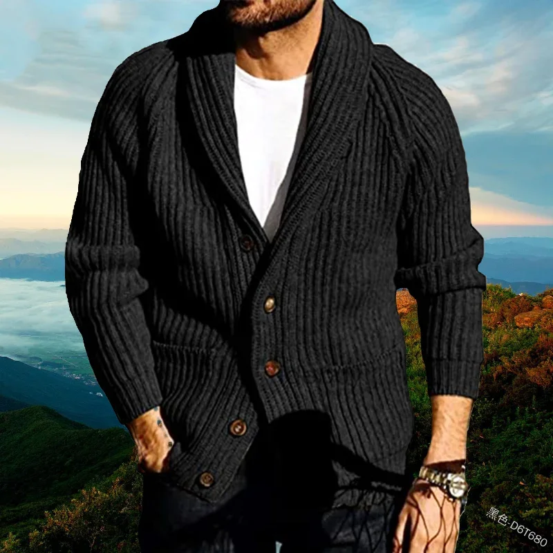 Men Knitting Coat Spring Autumn Solid Color 2025 Slim-Fit Cardigan new Sweater Men England Style Long Sleeve V-neck Lapel Sweater Coat
