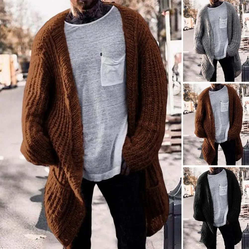 DropshippingAutumn Winter new Men's Cardigan Sweater 2025 Long Sleeve V Neck Loose Streetwear Knitted Mid Length Coat Men Clothing