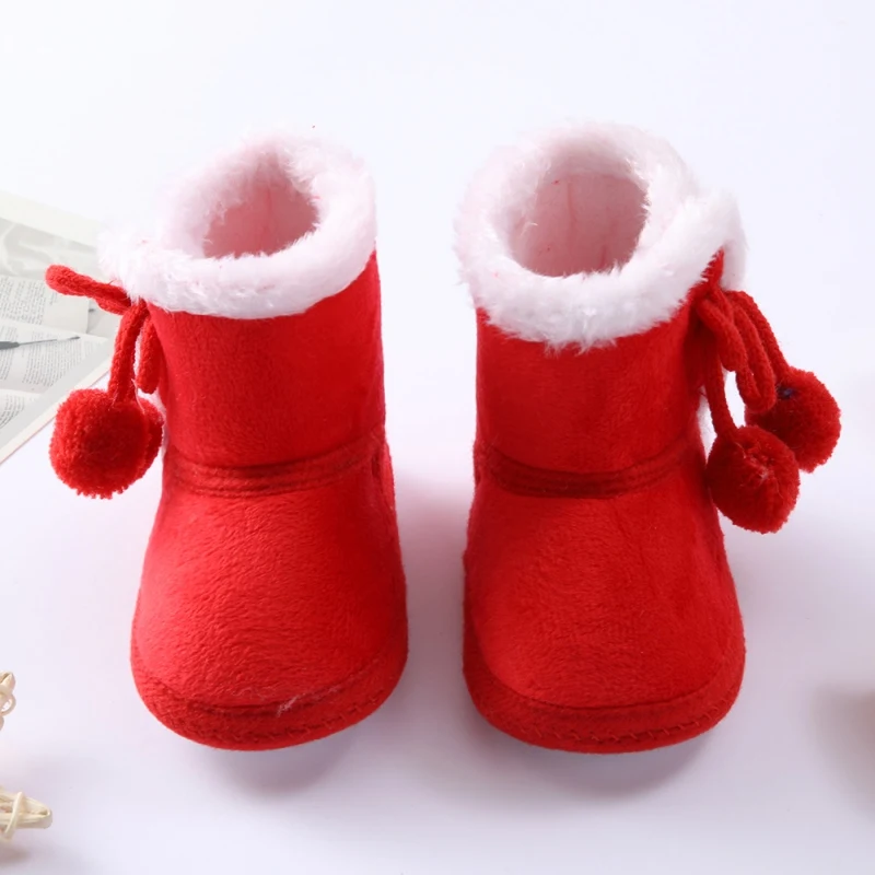 Baywell Winter Baby Warm Red Boots - Fluffy Flock Snow Slip On Shoes for Girls Toddler 0-18 Months