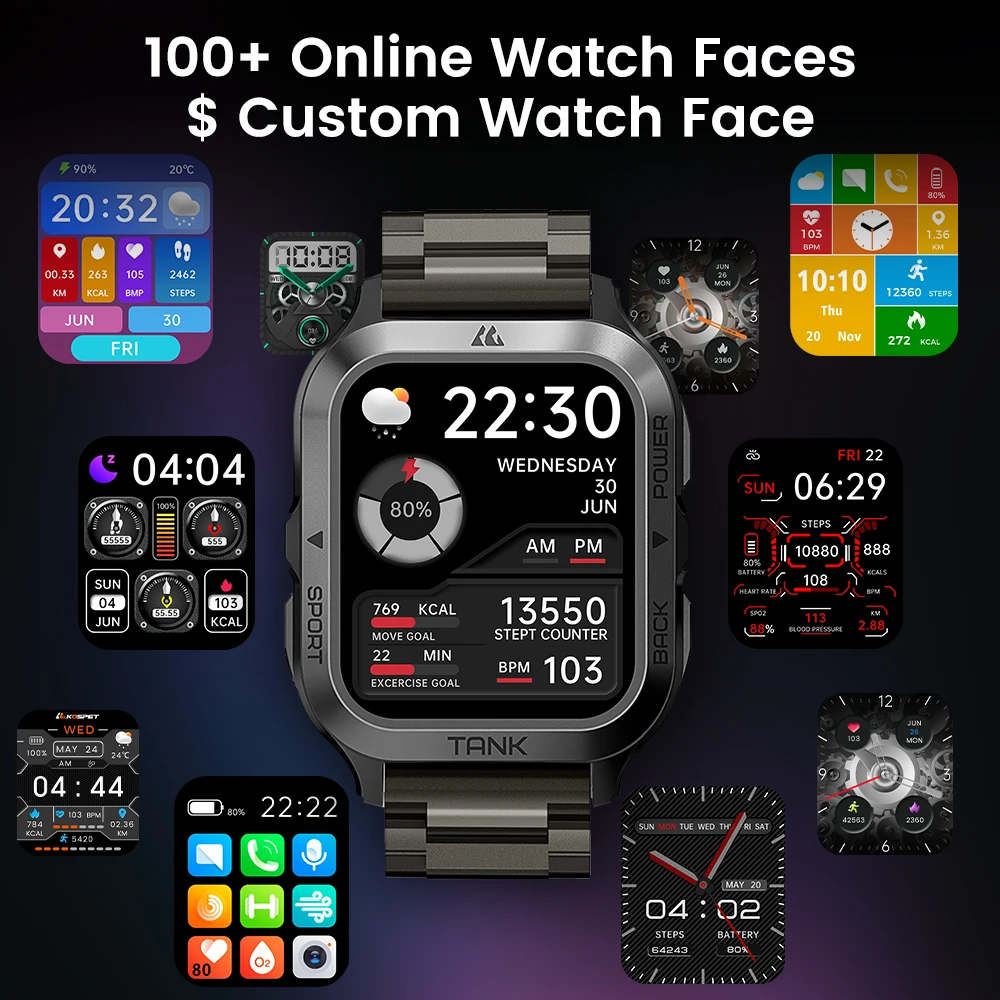 KOSPET TANK M2 Ultra Men Smartwatch Electronic Wrist Watches AI Voice Bluetooth Call 5ATM Waterproof Digital Mens Smart Watches