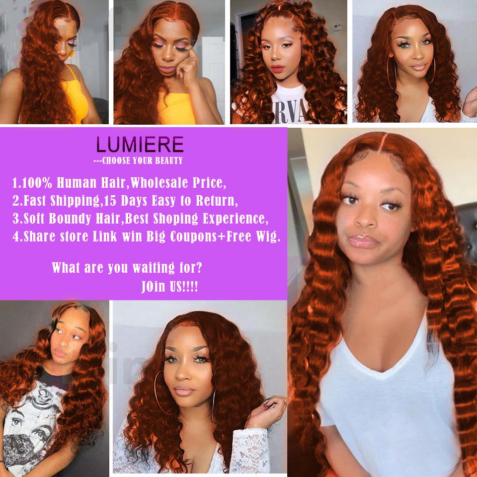 30 32" Ginger Orange Loose Deep Wave Bundles With Closure Frontal Brazilian Raw Human Hair Weave 3/4 Bundles Deal Hair Extension 8a3f4