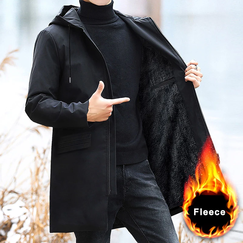 new Plus Size Men's Winter Warm Jacket Fleece Parka Coat 2023 New 2025 Black Hooded Windbreaker Outwear Fleec Jacket Long Parkas 8XL