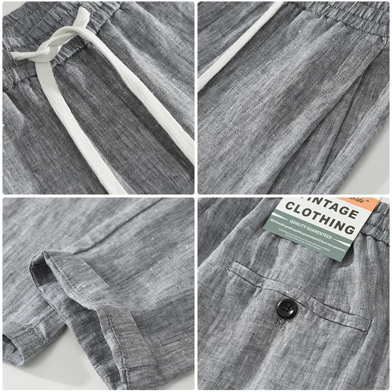 Summer New Pure Linen Casual Trousers for Men Thin Breathable Straight Streetwear Men Pants C3591