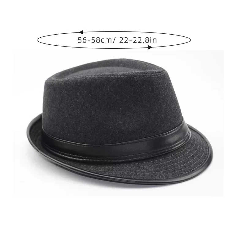 Classic Men Fedoras Jazz Felt Brim Hat Vintage Autumn Winter Thick Warm Top Hat Male Gentleman Black Grey Sun Visor Bowler Hats