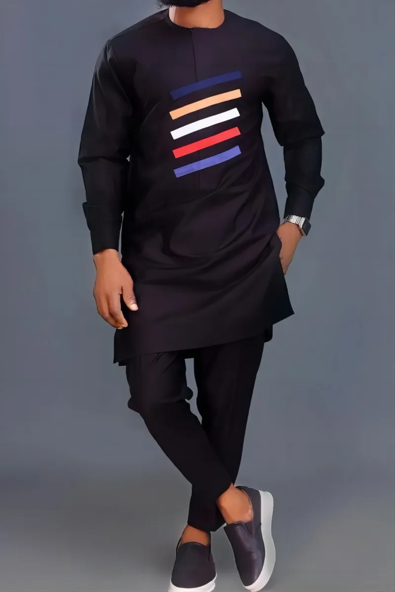 Summer New Dashiki African Men's Clothing Long-Sleeved Shirt And Tracksuit Pants 2-Piece Dance Party Prayer Young Men's Suit