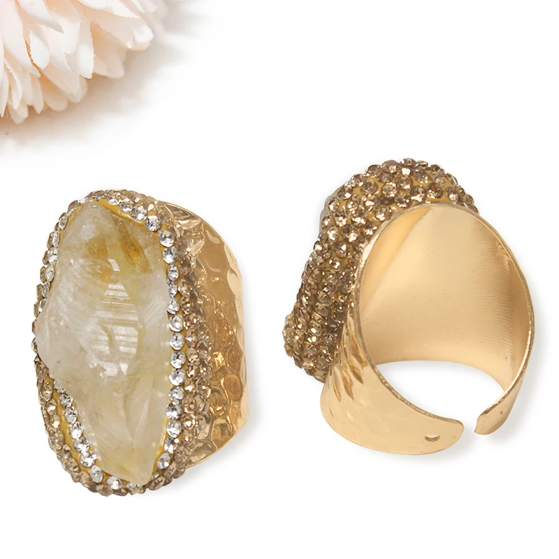 Irregular Citrine Open Ring for Women Micro Inlay Adjustable Reiki Natural Stone Finger Jewelry - view 5