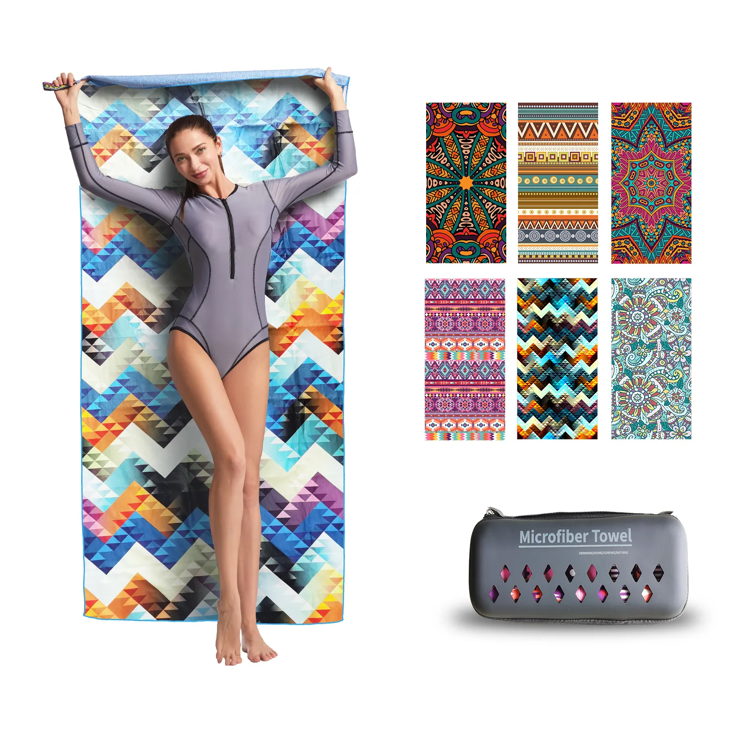 HiTurbo Microfiber Quick Drying Beach Towels With Carrying Bag, Ultra new 2025 Lightweight, Fast-drying Super Absorbent Bohemian Printing