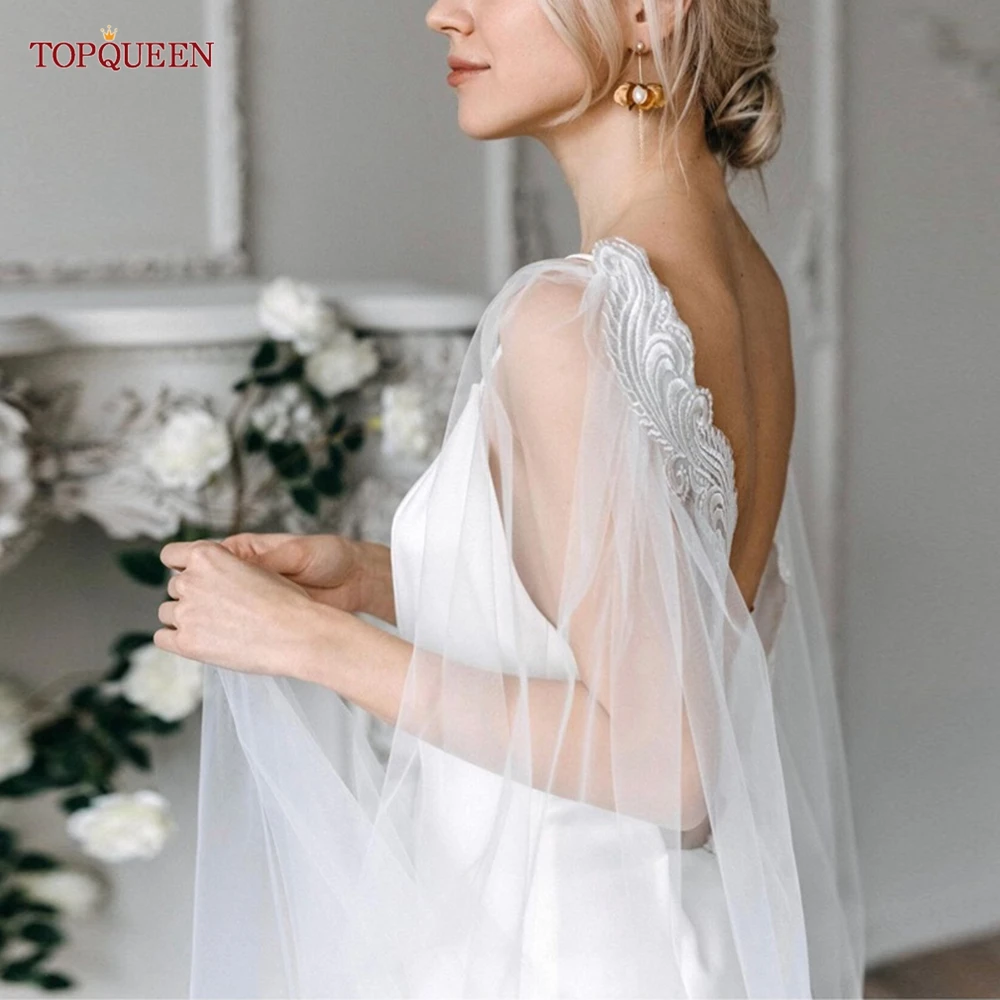 TOPQUEEN VG85 Long Bridal Veil Neck Cape Wedding Shawls 2025 new Lace Jackets for Wedding Dresses Women Cape Veil Wedding Jacket Wrap DIY