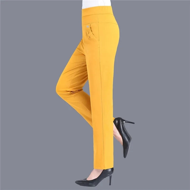 Candy Colors Stretch 2025 Classic Baggy Pants new Women New Summer Thin Straight Trousers Mother Casual High Waist Pantalones Slim Capris