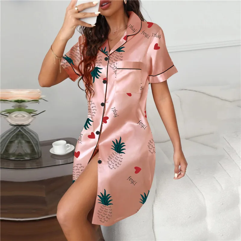 Womens Silk Satin Pamas Set Women new Shirt Skirt Sleepwear 2025 Pijama Women's Loungewear Pamas Suit Female Sleepwear