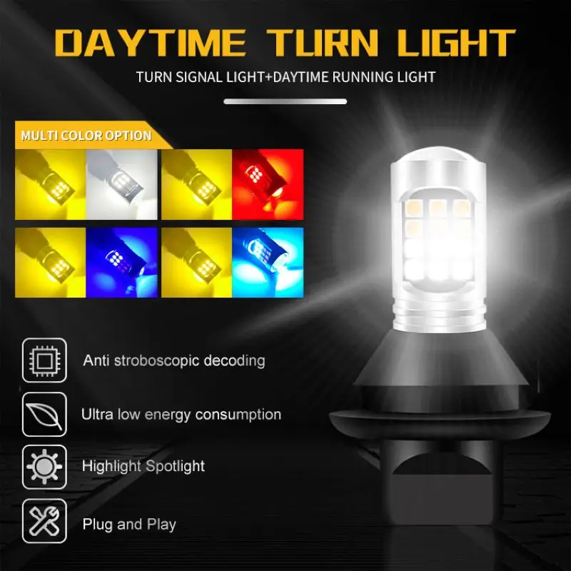 1156 BAU15S BA15S p21w PY21W T20 W21W 7440 3030 30SMD new Canbus Daytime Running lights car Turn Signal 2025 Light Dual Color 12v