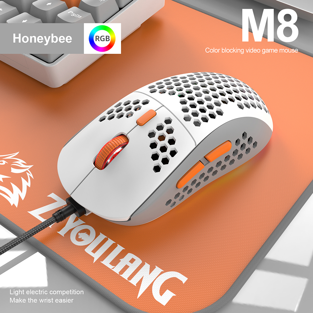 M8 Optical Wired Mouse Macro Programming Backlit Gaming Mouse RGB Light Adjustable Backlit Mouse Comfortable for Home Office