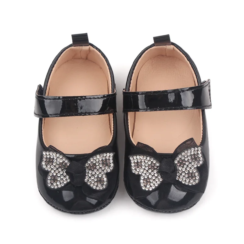 Newborn Baby Shoes Baby Girl Shoes Girl Classic Bowknot Rubber Sole Anti-slip PU Leather Shoes First Walker Toddler Crib Shoes