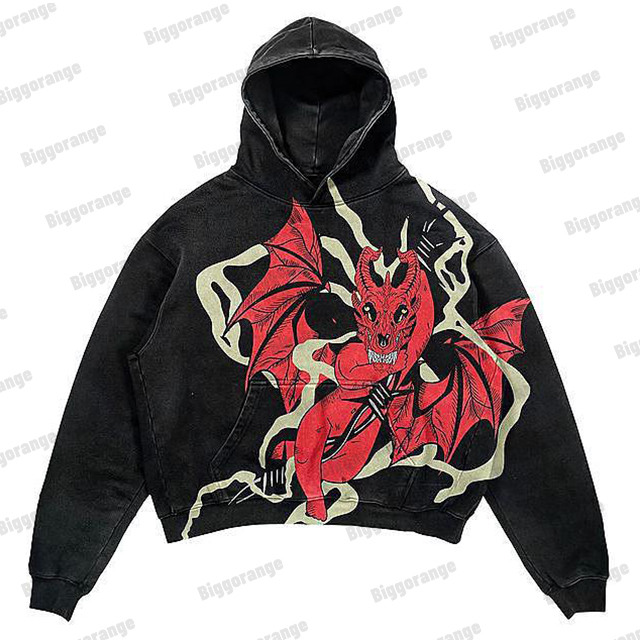American Retro High Street Goth Print Hoodie Ladies Harajuku Sweatshirt Ladies Loose Pullover Ins Men Long Sleeve Clothes Tops