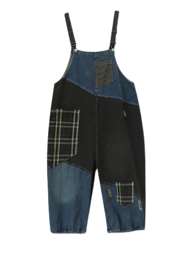Max LuLu 2023 Korean Fall Jeans Women Plaid Ripped Denim Overalls Ladies Vintage Punk Loose Pants Luxury Classic Casual Trousers