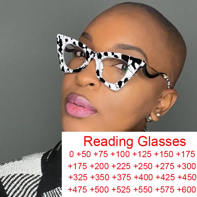 Ladies Floral 2025 new Reading Glasses Blue Light Filter Triangle Cat Eye White Black Eyeglasses Frames Female Optical Presbyopia Eyewear