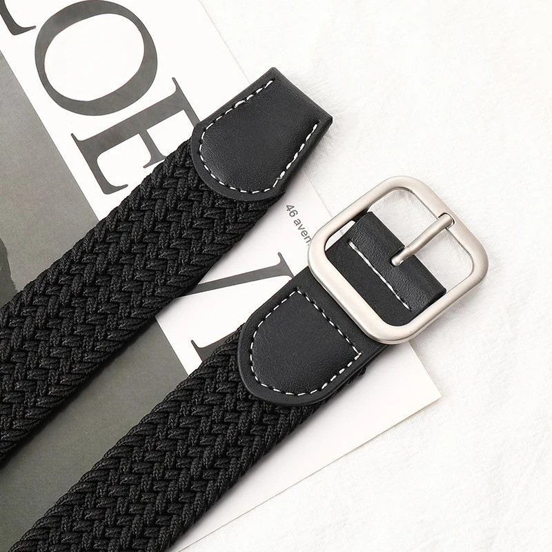 Female Casual Knitted Pin Buckle Women Belt Woven 2025 Canvas Elastic Expandable Braided Stretch new Belts For Women Jeans