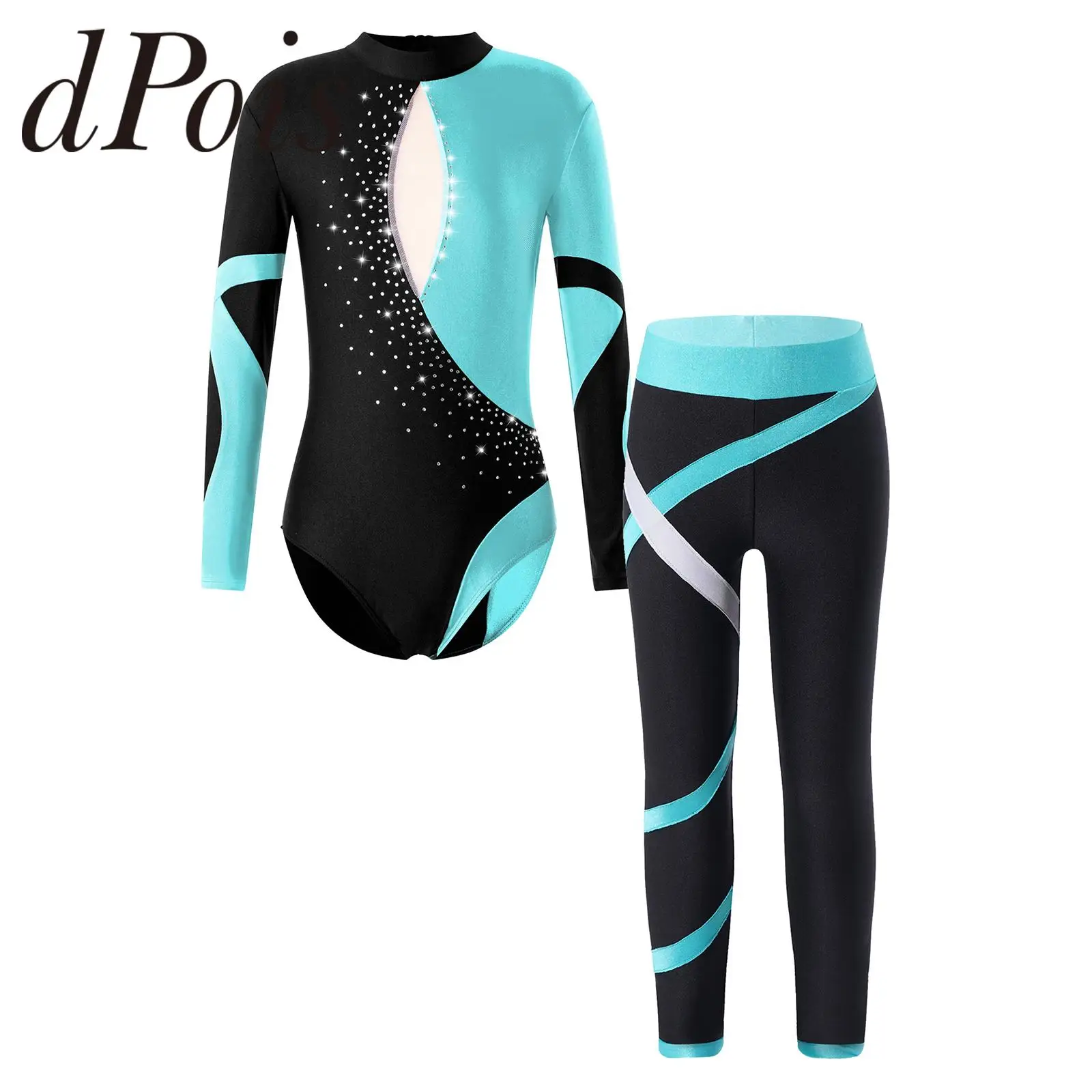 Gymnastics Jumpsuit Kids Girls Long Sleeve 2025 Shiny Rhinestones Ballet Gymnastic Leotards with Leggings for new Yoga Skating Bodysuit