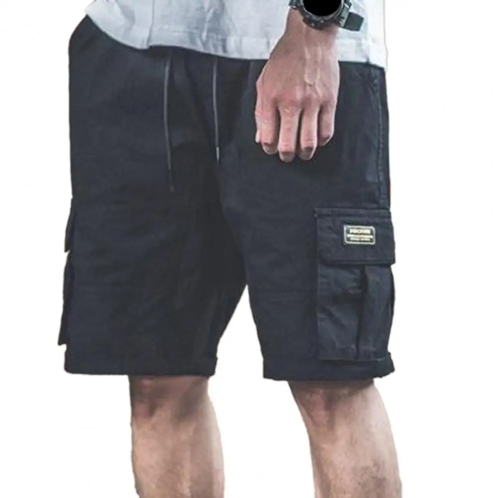 Men Shorts Hip-pop Style Multi 2025 Pockets Fifth-pants Solid Color Drawstring Cargo new Shorts Casual Elastic Waistband Shorts