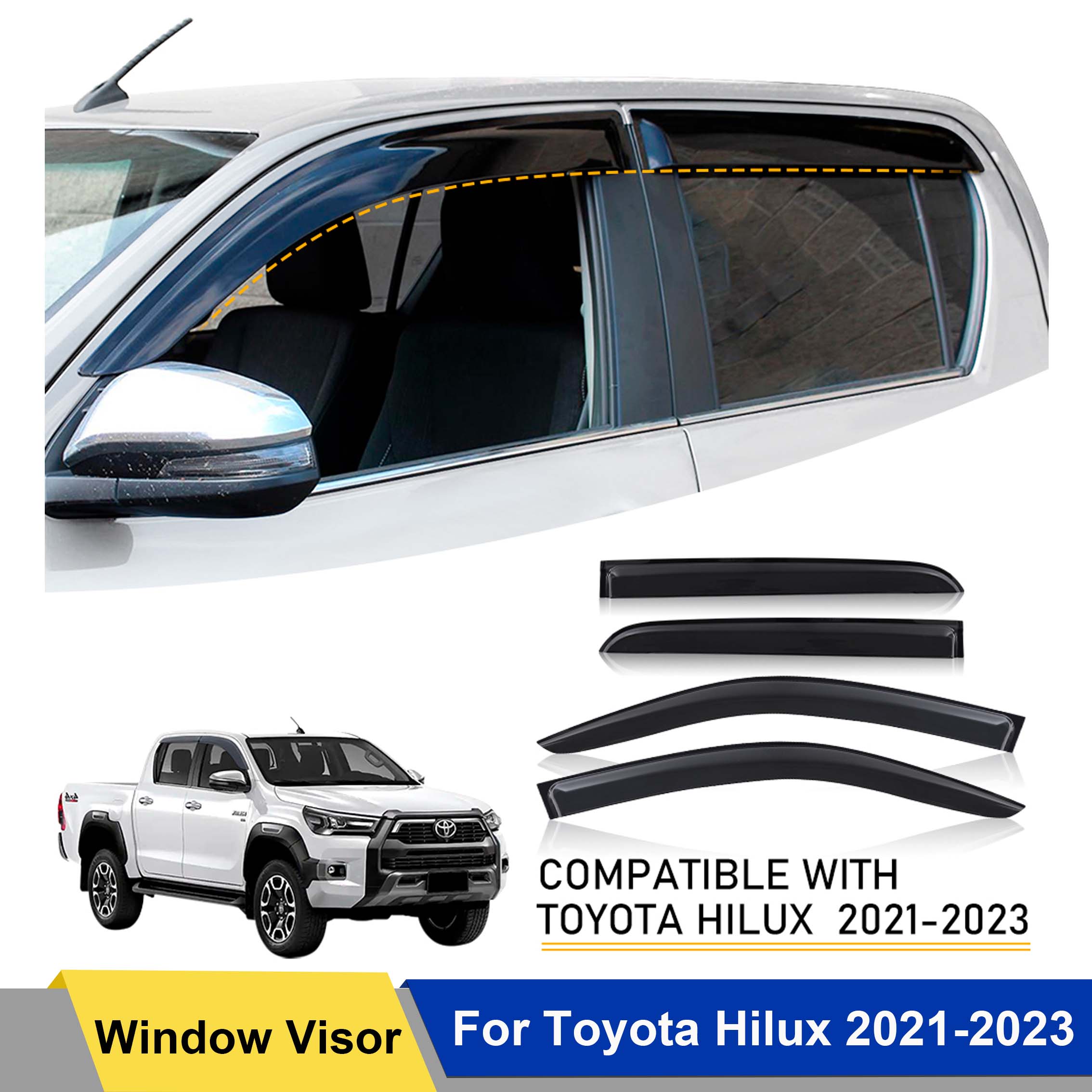 Window Visor Sun Rain Deflector Guard For Toyota Hilux 2021 2022 2023 2024 Double Cabin Car Accessories