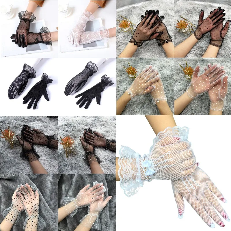 Wrist Length Bridal Wedding Gloves Sunscreen Mesh 2025 Lace Thin Spotted Gloves Sexy Transparentes new Organza Dot Printed Full Finger