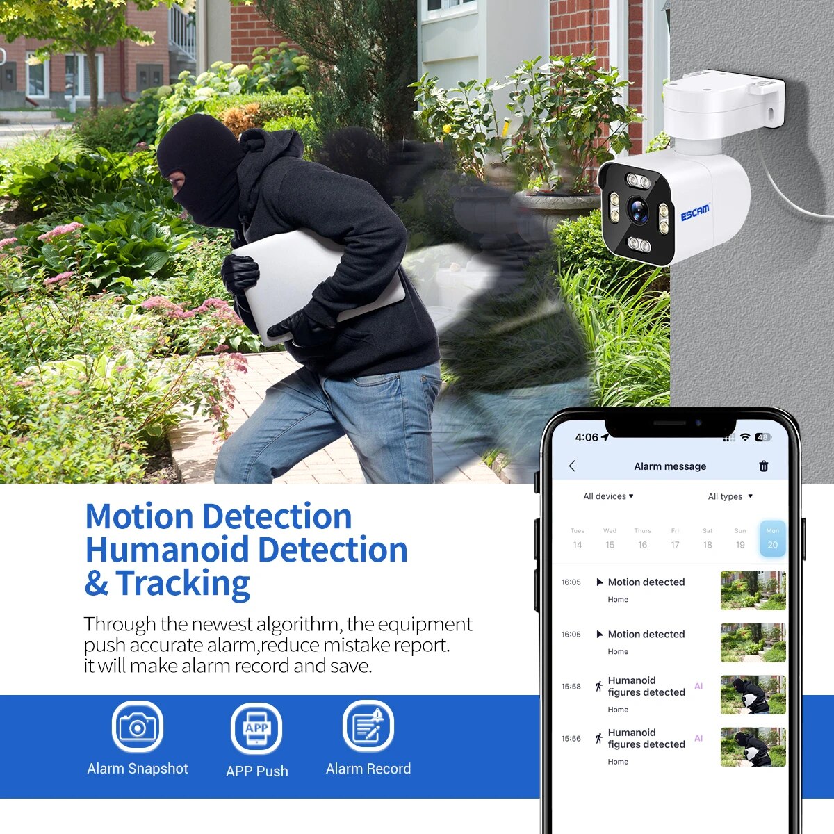 3MP Humanoid Detection And Tracking WIFI Connection Alarm Intelligent Dual Light Source Night Vision H.265 IP Camera