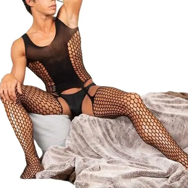 Men's Clothes Men's Underwear Body Stockings Man Fishnet Bodysuits Open Crotch Lingerie Jumpsuit Male Erotic Porno Nightwear