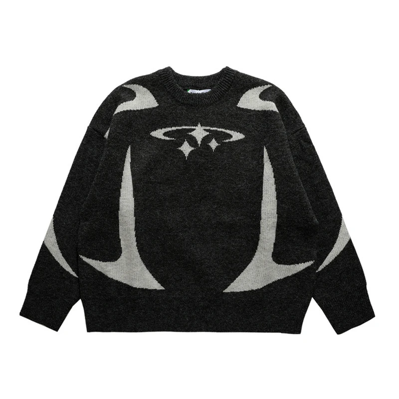 Mens Vintage Knitwear Sweater Y2K Stars Graphic Autumn Winter Harajuku Oversized Pullover Unisex Aesthetic High Street Jumpers