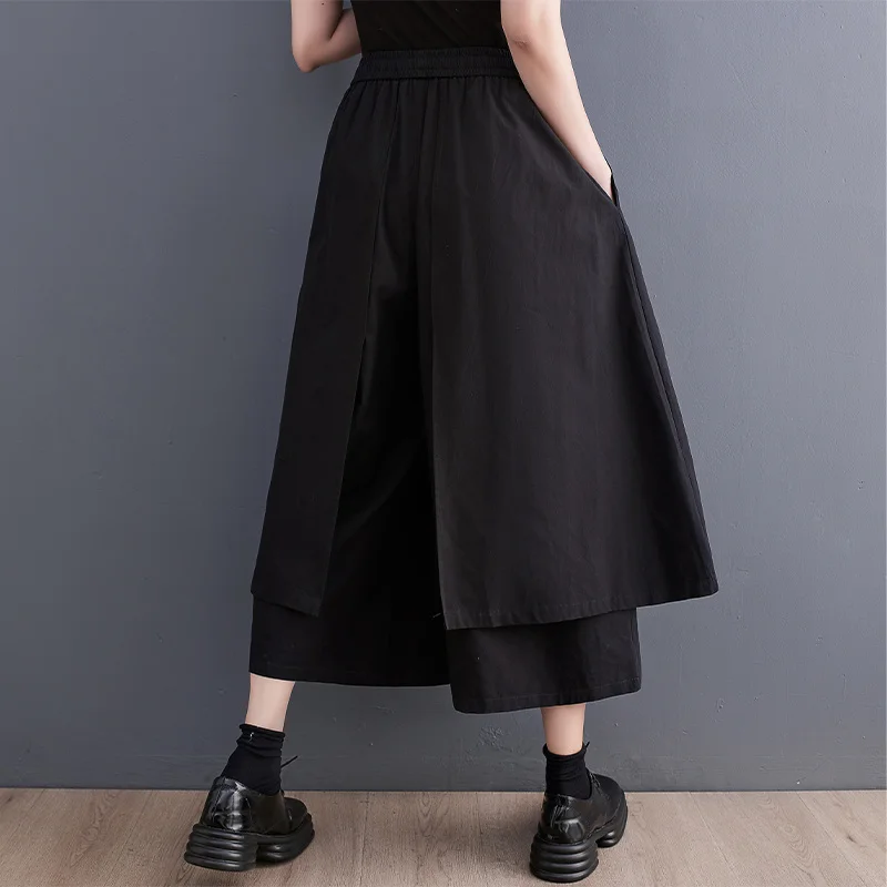 #2912 new Black Wide Leg Pants Women Pockets Loose Asymmetrical Trousers Female Double 2025 Layer Streetwear Baggy Pants High Waisted