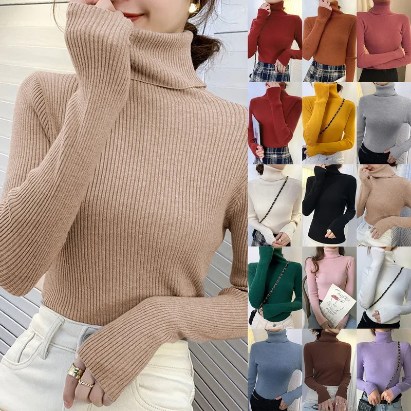 Women Fall Turtleneck Sweater Knitted Soft Pullovers Cashmere Jumpers Basic Sweaters For Autumn Winter 5
