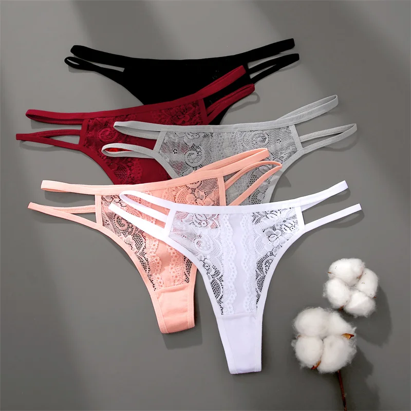 FINETOO 3Pcs Women Sexy Lace Thongs Low-Rise Patchwork Bikini Panties S-XL Lace G-string Underpants Ladies Sexy Floral Underwear